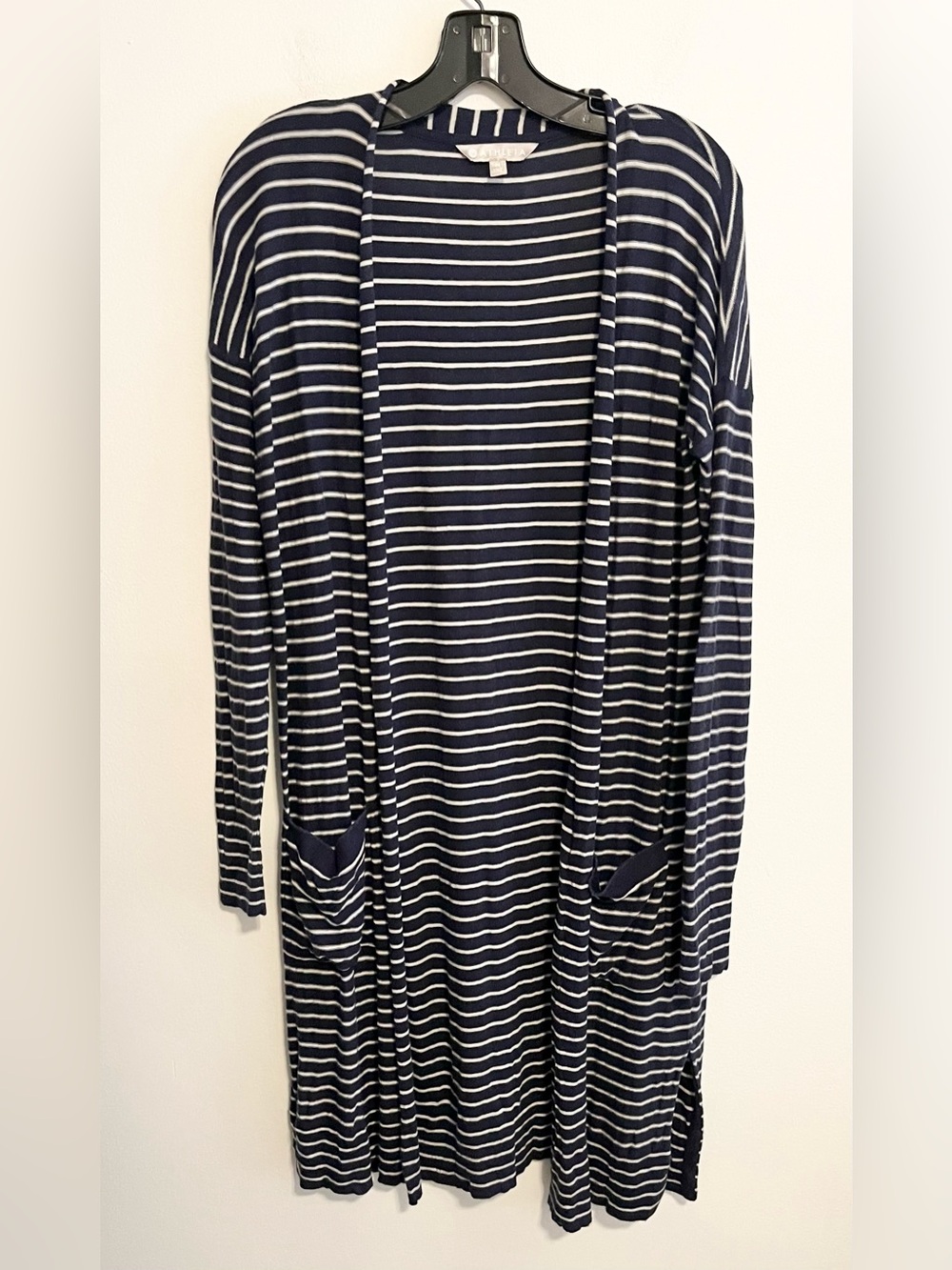 Athleta Retreat Longline Duster Striped Cardigan Sweater in Navy/White. Size M